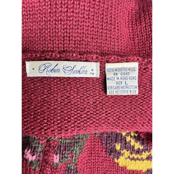 Robin Sinkler Worsted Wool Cardigan Sweater Floral Embroidery Size Large Vintage - Picture 9 of 10